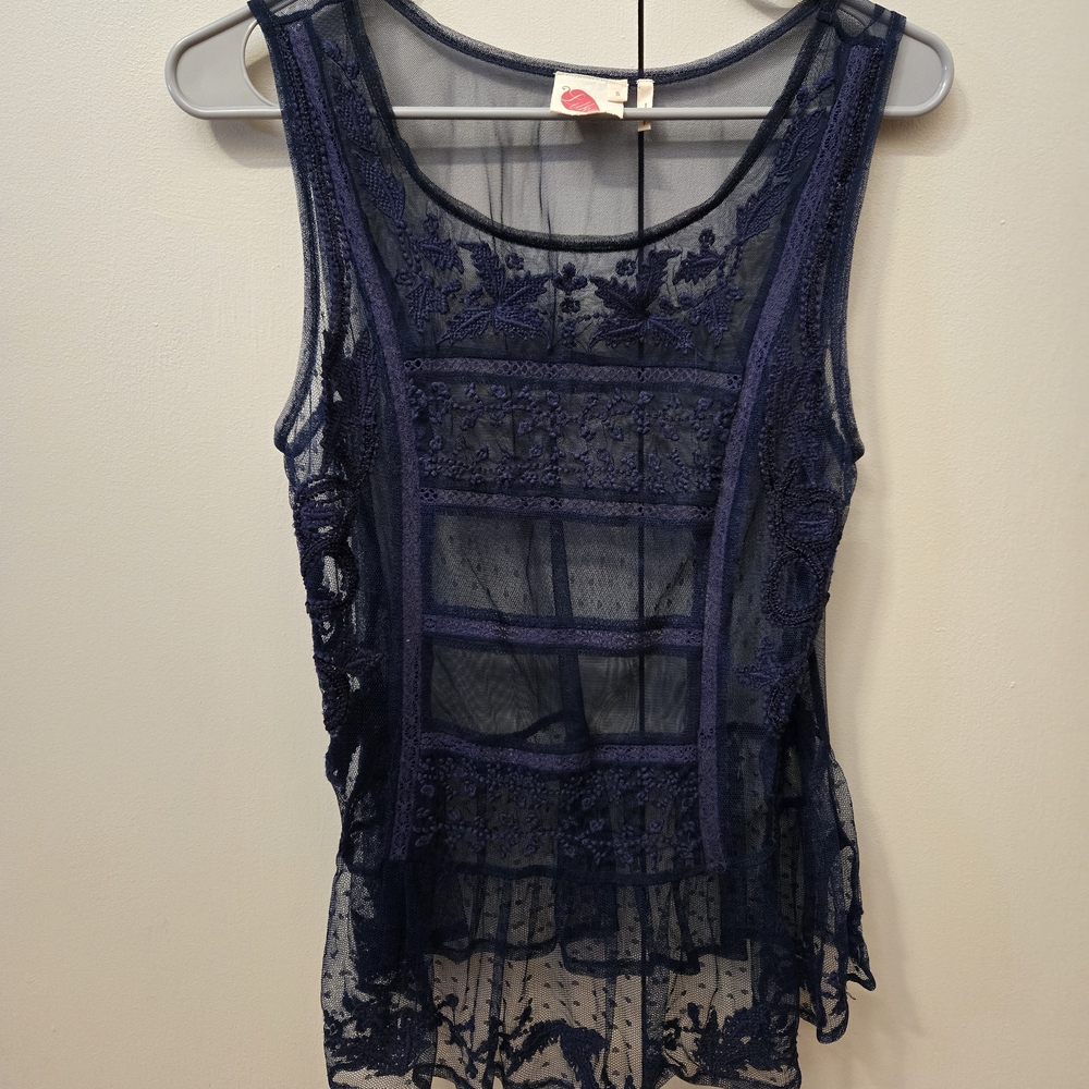Anthropologie Sheer Navy Lace Tank